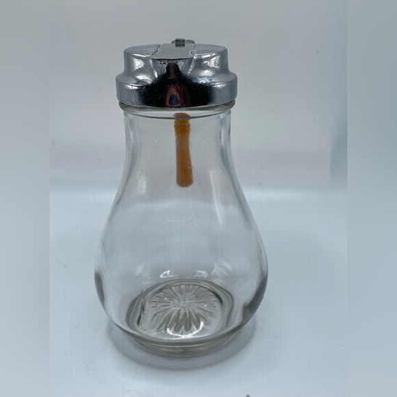 Vintage Syrup Dispenser Green Bakelite Handle & Glass Potbelly Jar - Picture 3 of 3